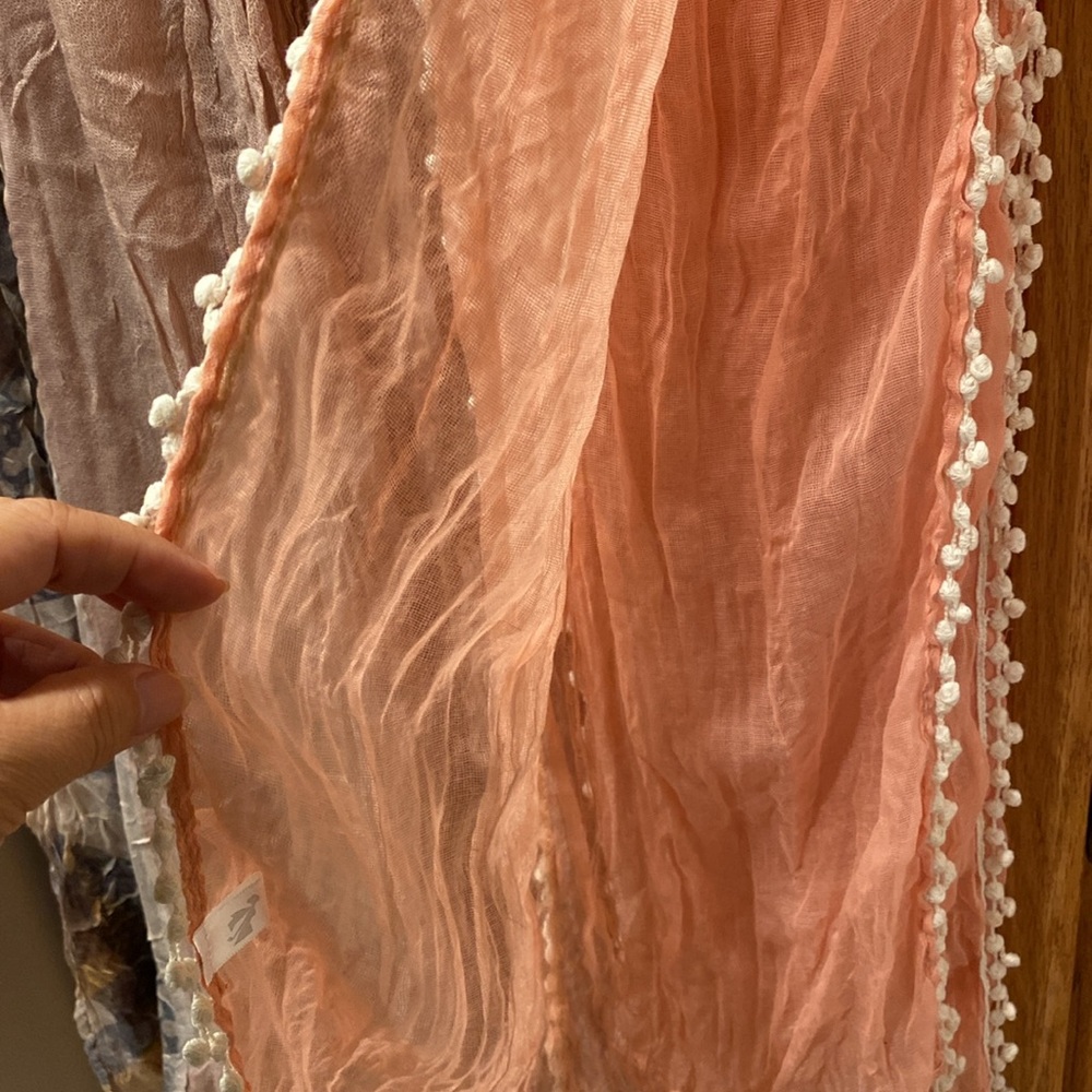 A Bundle of Two Bohemian Boho Vibe Double-Layer Knit Scarves in Blush and Peach - Picture 11 of 14